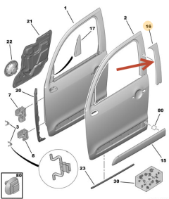 Dörrlist Höger Fram Original Citroen C3 Picasoo 98196289XT
